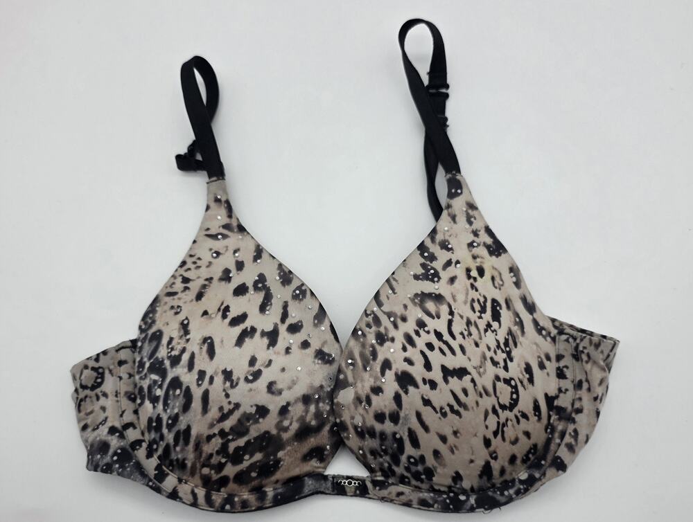 Victoria’s Secret Push Up Bra 32B Animal Print Rhinestone Padded Underwire